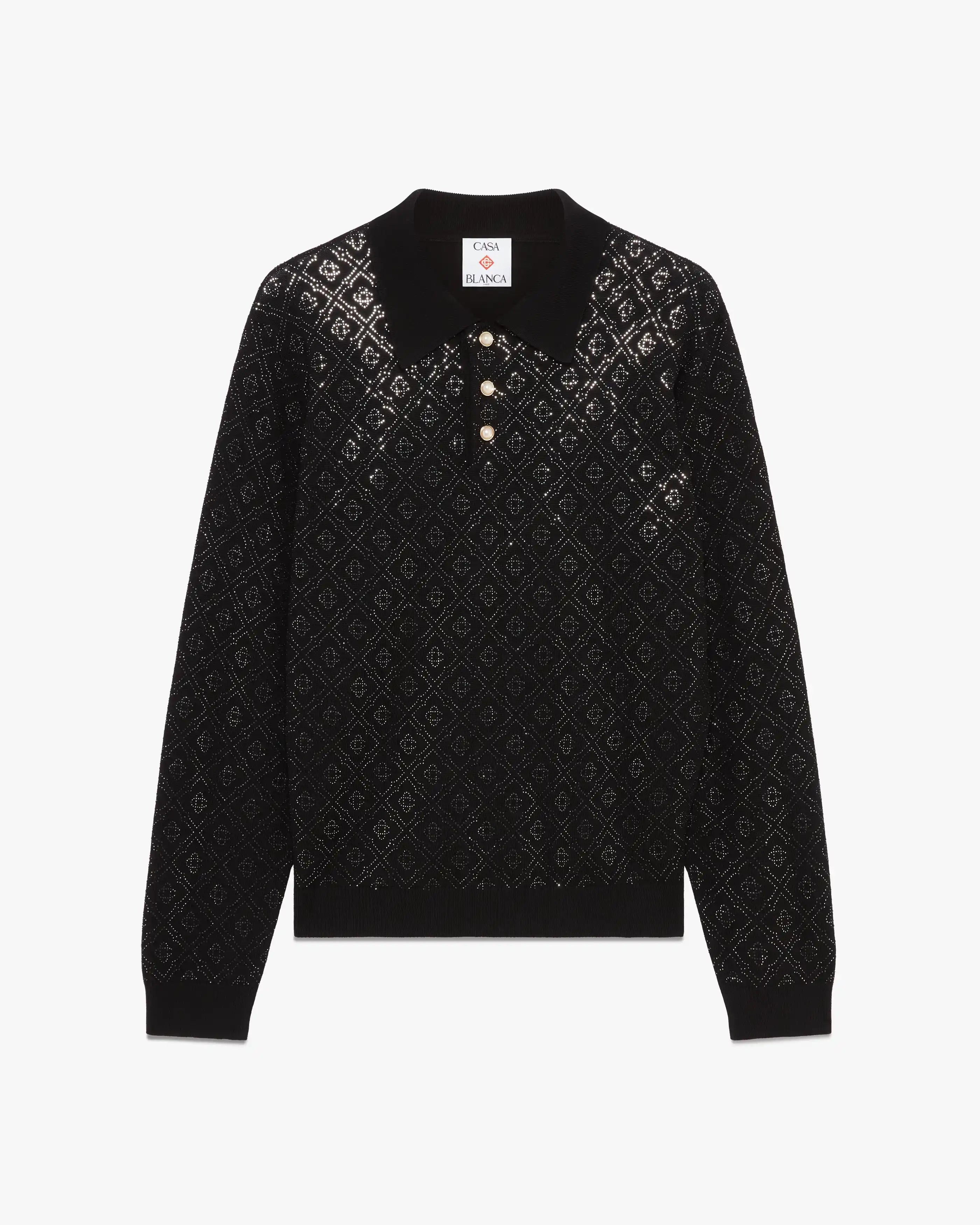 Hotfix Monogram Merino Long Sleeve Polo Shirt