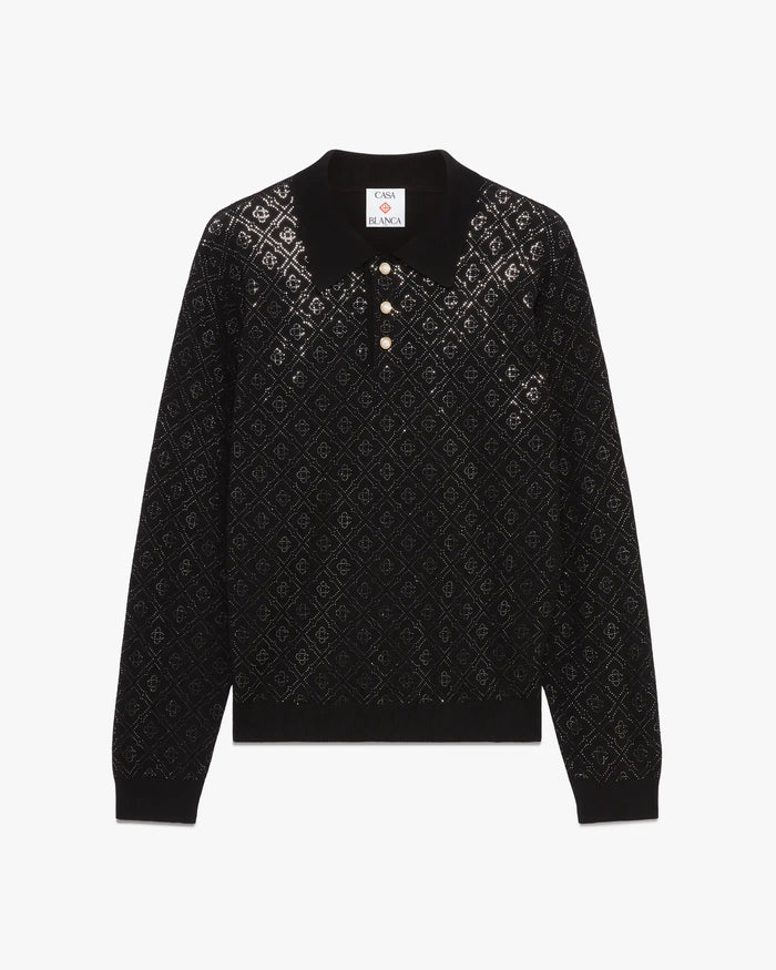 Hotfix Monogram Merino Long Sleeve Polo Shirt
