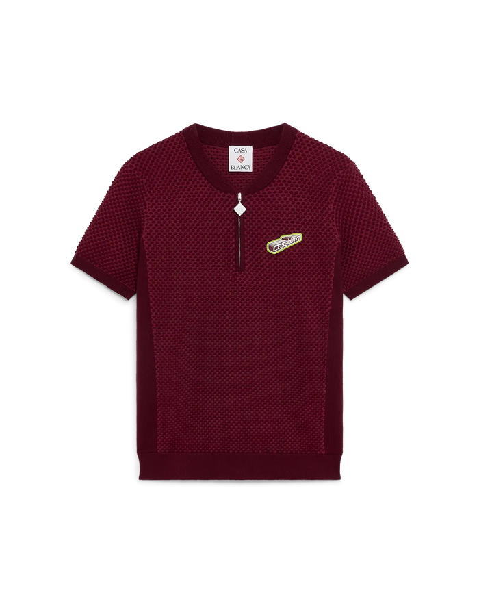 Burgundy Jacquard Short Sleeve Polo Shirt
