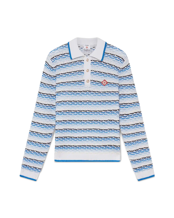 Tuck Stitch Long Sleeve Polo Shirt