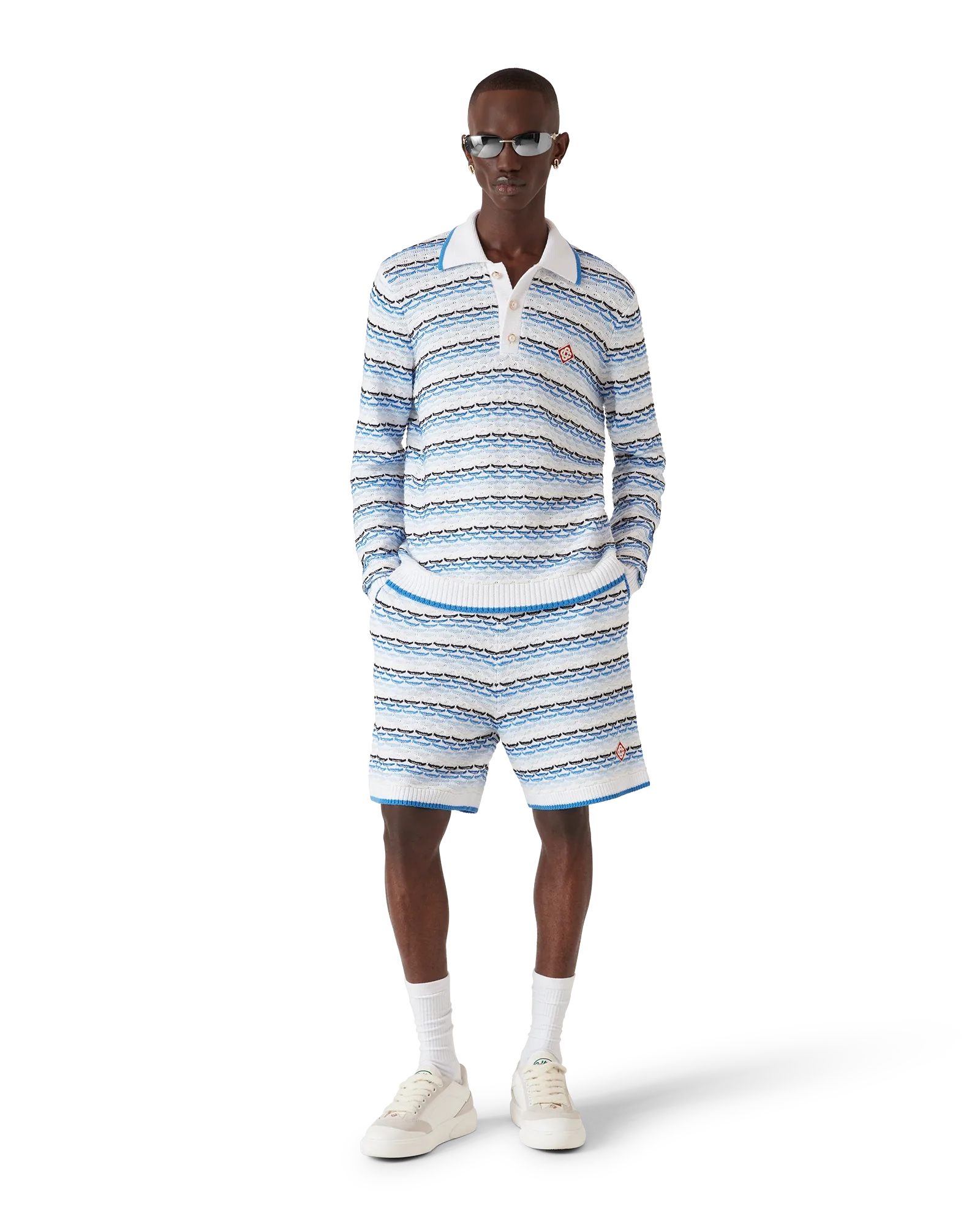 Tuck Stitch Long Sleeve Polo Shirt