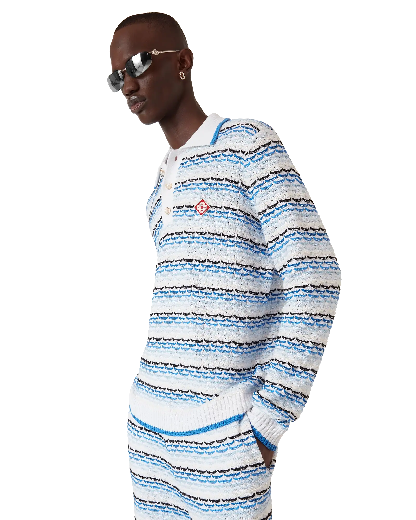 Tuck Stitch Long Sleeve Polo Shirt