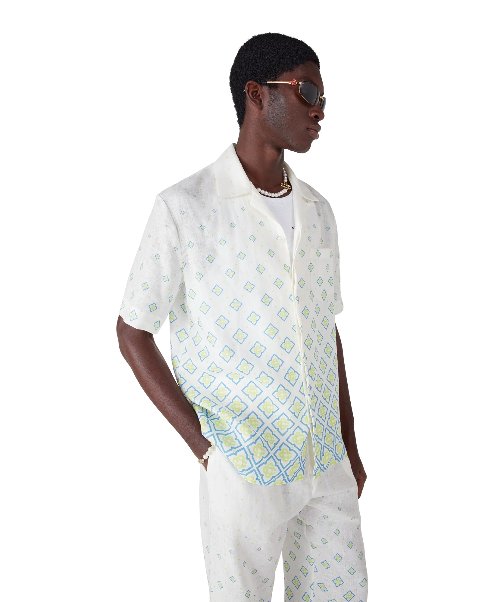 Degrade Monogram Short Sleeve Linen Shirt