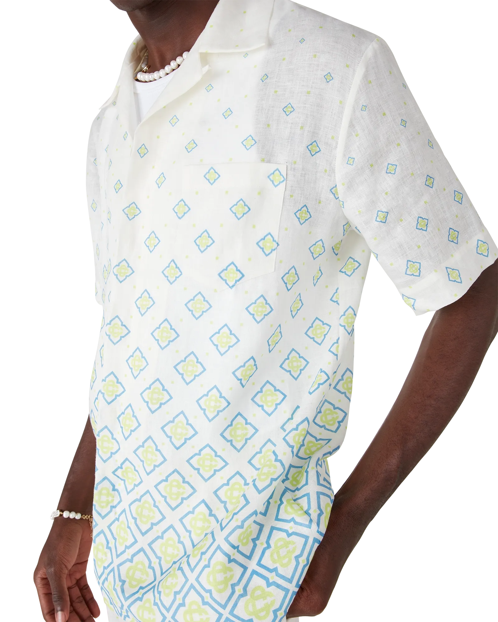 Degrade Monogram Short Sleeve Linen Shirt