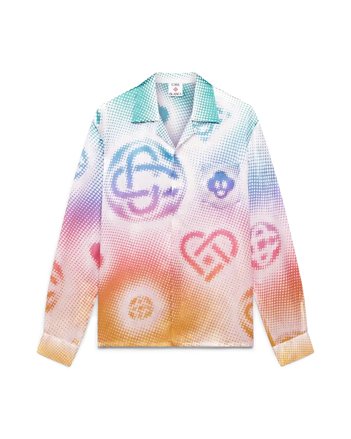 Chemise à manches longues en soie à logo Halftone