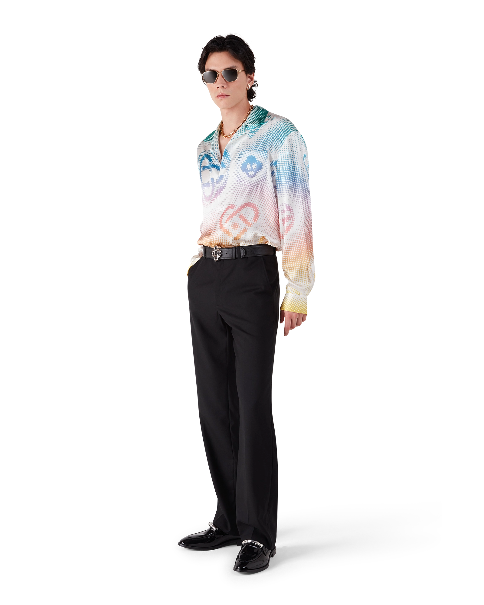 Halftone Logo Long Sleeve Silk Shirt