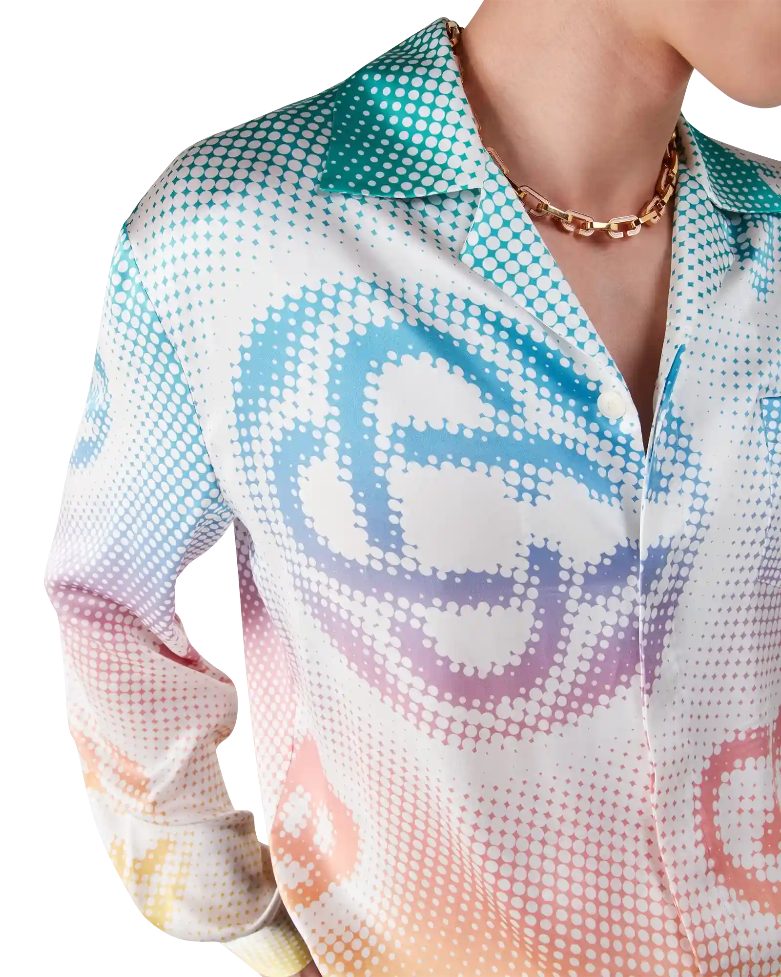 Halftone Logo Long Sleeve Silk Shirt