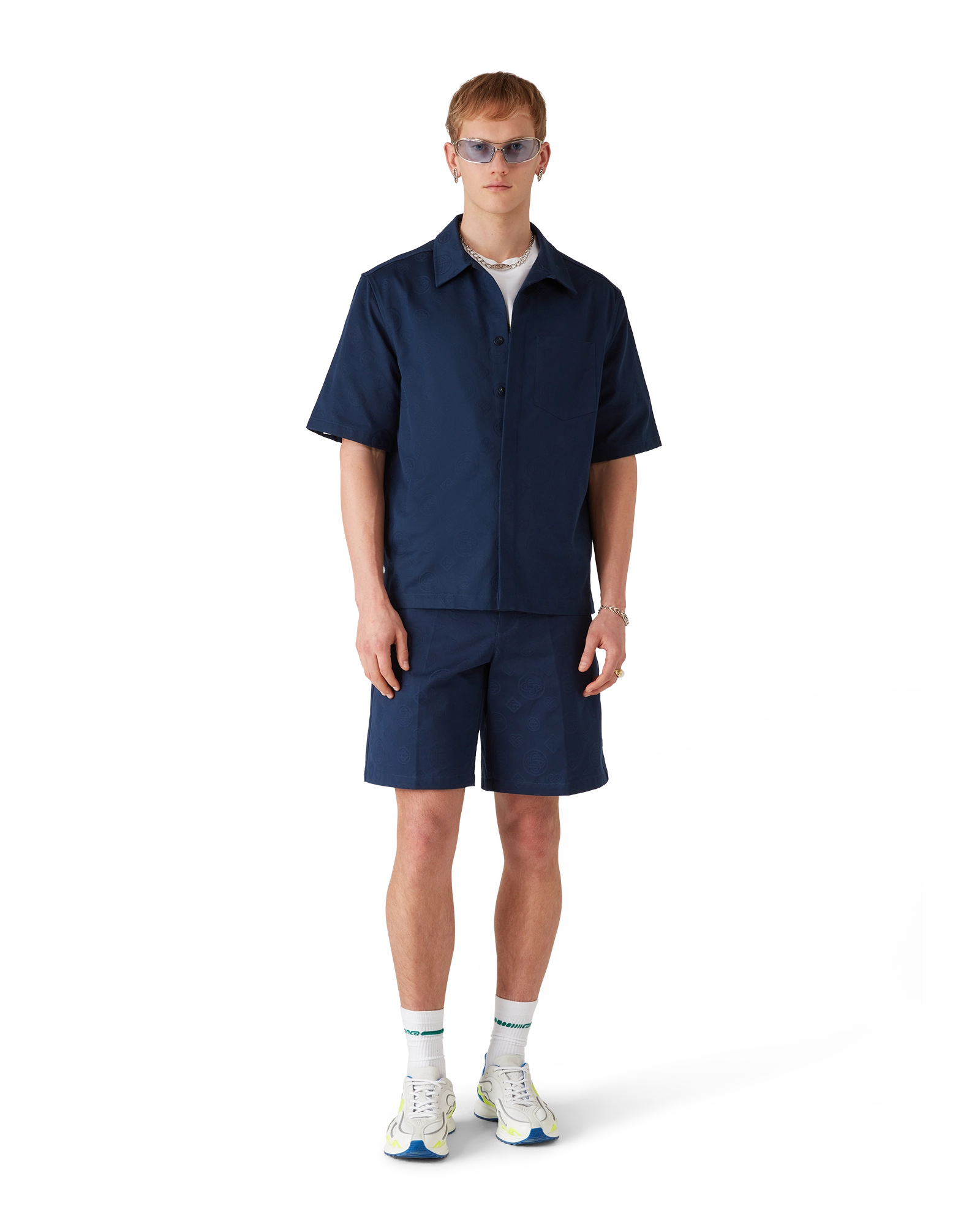 Navy Monogram Short Sleeve Shirt