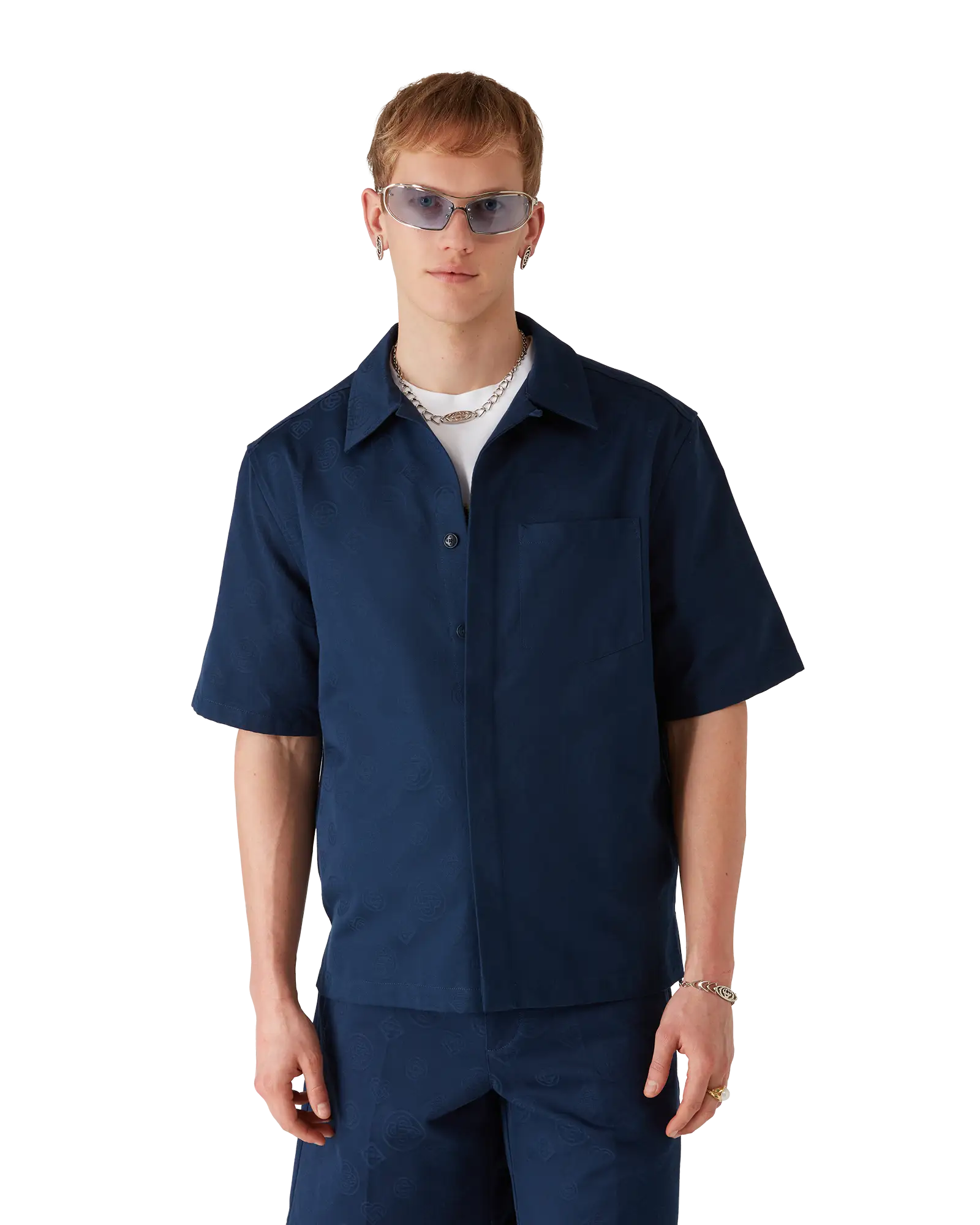 Navy Monogram Short Sleeve Shirt