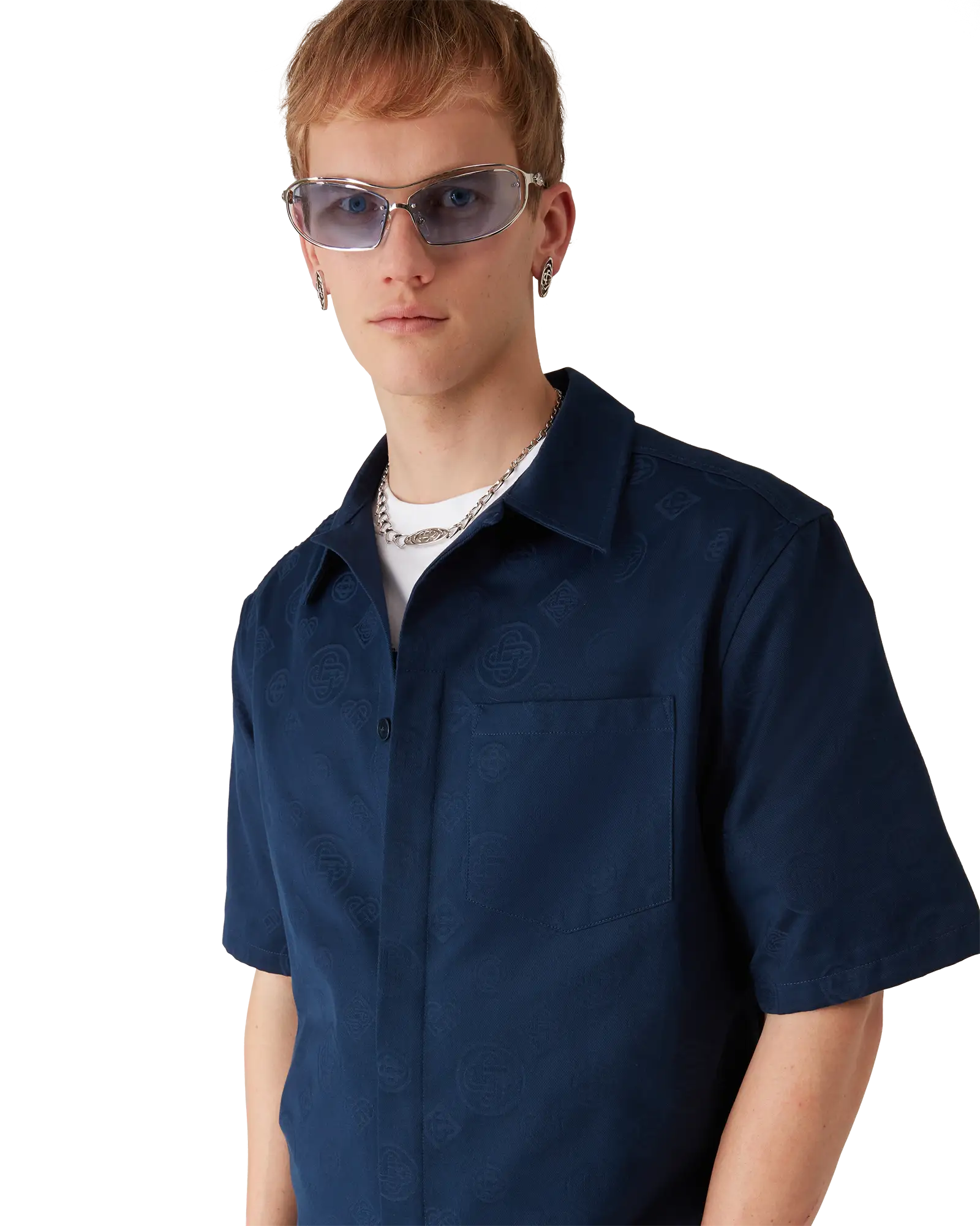 Navy Monogram Short Sleeve Shirt