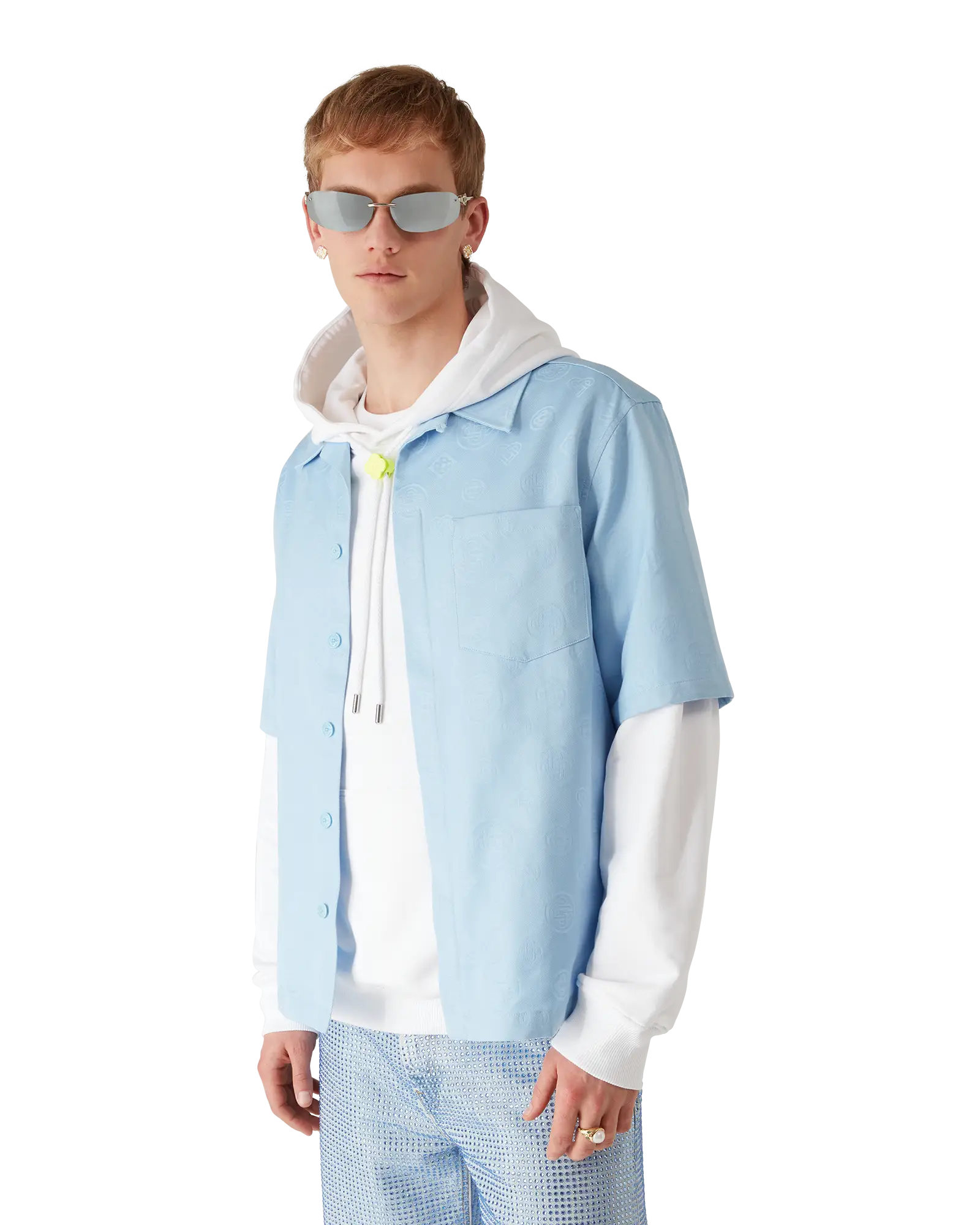 Light Blue Monogram Short Sleeve Shirt