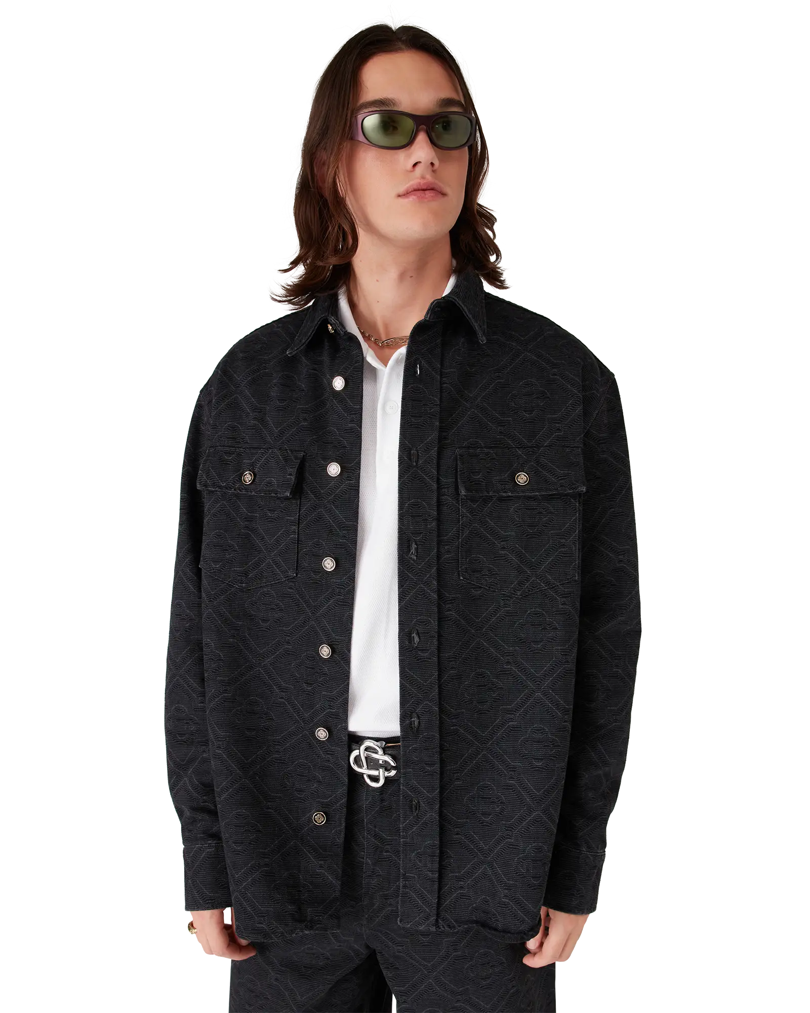 Black Laser Long Sleeve Denim Shirt