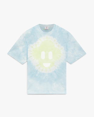 Blue Tie Dye Oversized CC Smile Short Sleeve T-Shirt