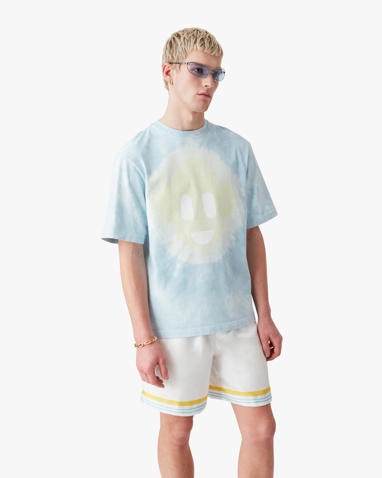Blue Tie Dye Oversized CC Smile Short Sleeve T-Shirt