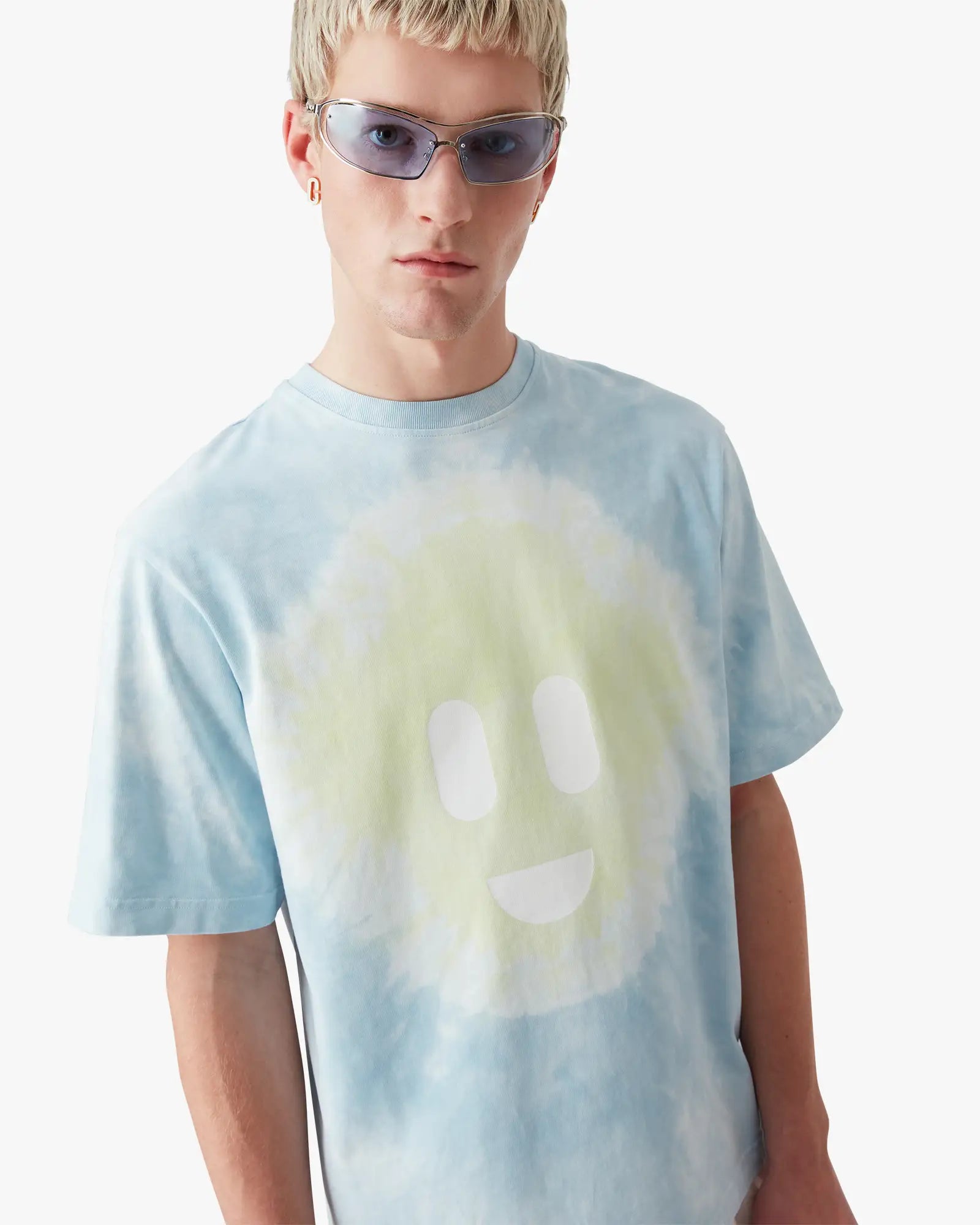 Blue Tie Dye Oversized CC Smile Short Sleeve T-Shirt