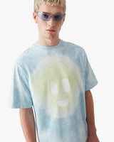 Blue Tie Dye Oversized CC Smile Short Sleeve T-Shirt