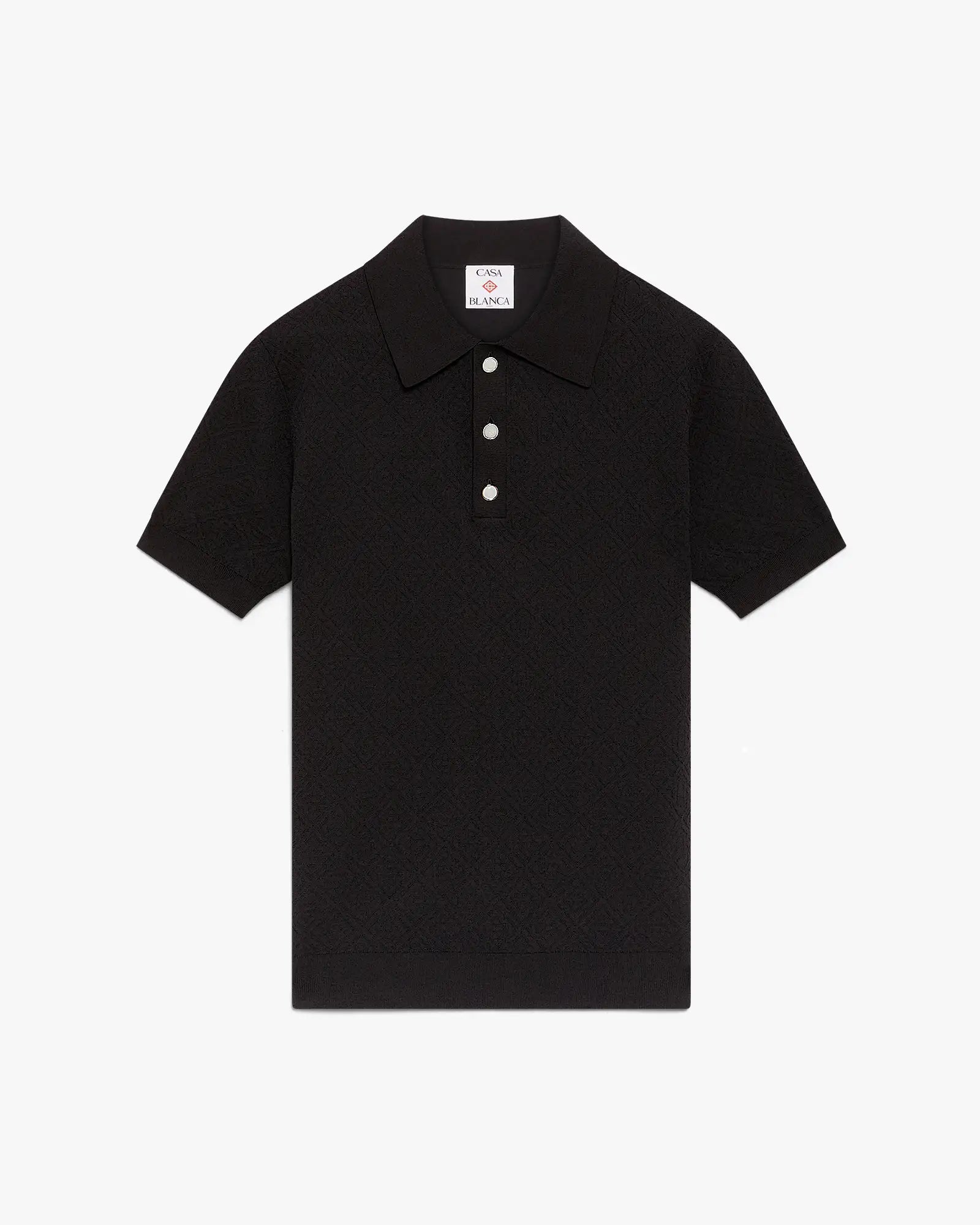 Black Pointelle Monogram Short Sleeve Polo Shirt