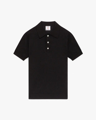 Black Pointelle Monogram Short Sleeve Polo Shirt