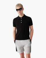 Black Pointelle Monogram Short Sleeve Polo Shirt