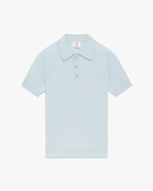 Blue Pointelle Monogram Short Sleeve Polo Shirt