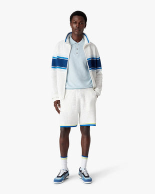 Blue Pointelle Monogram Short Sleeve Polo Shirt