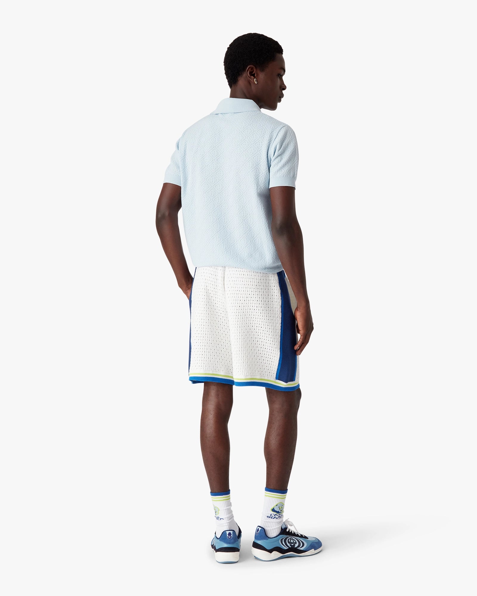 Blue Pointelle Monogram Short Sleeve Polo Shirt