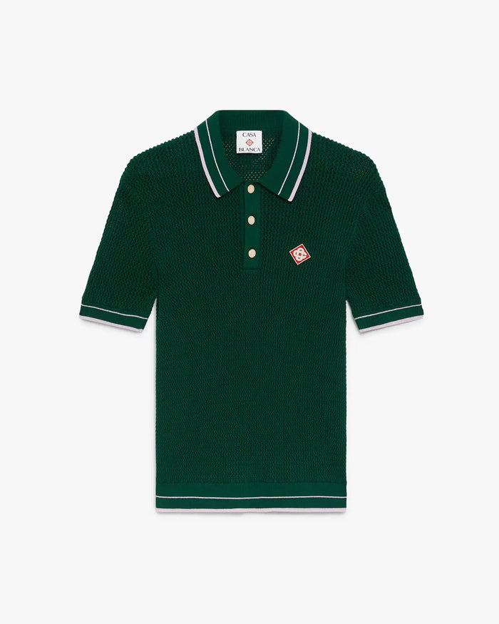 Green Crochet Short Sleeve Polo Shirt
