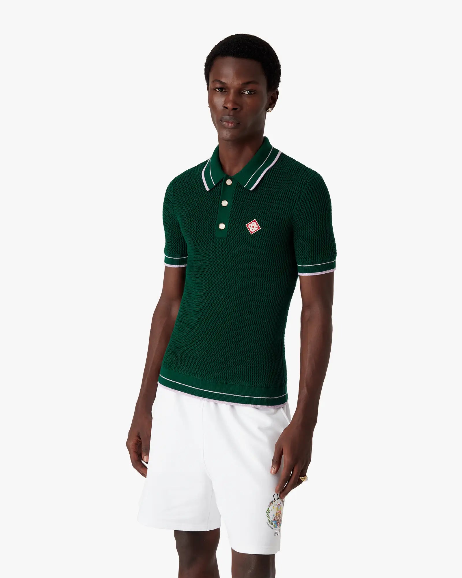 Green Crochet Short Sleeve Polo Shirt