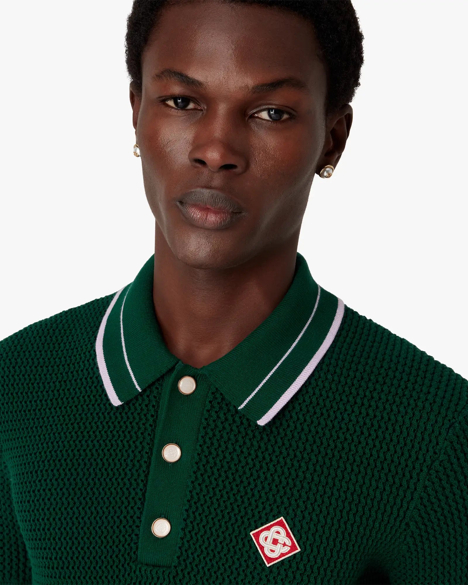Green Crochet Short Sleeve Polo Shirt