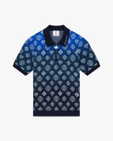 Navy Gradient Monogram Knitted Short Sleeve Polo Shirt