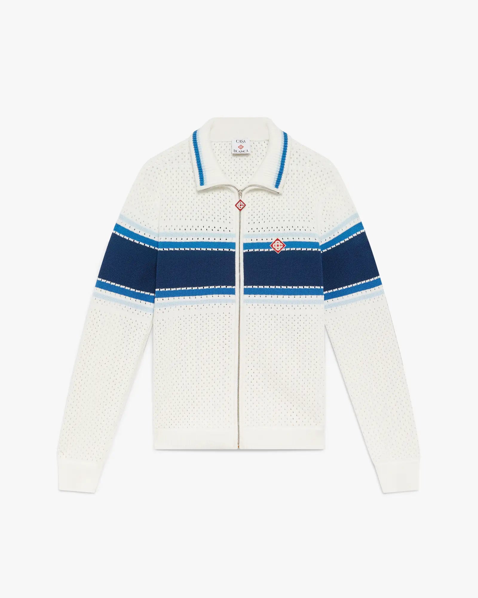 White & Blue Striped Mesh Track Jacket