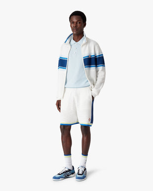 White & Blue Striped Mesh Track Jacket