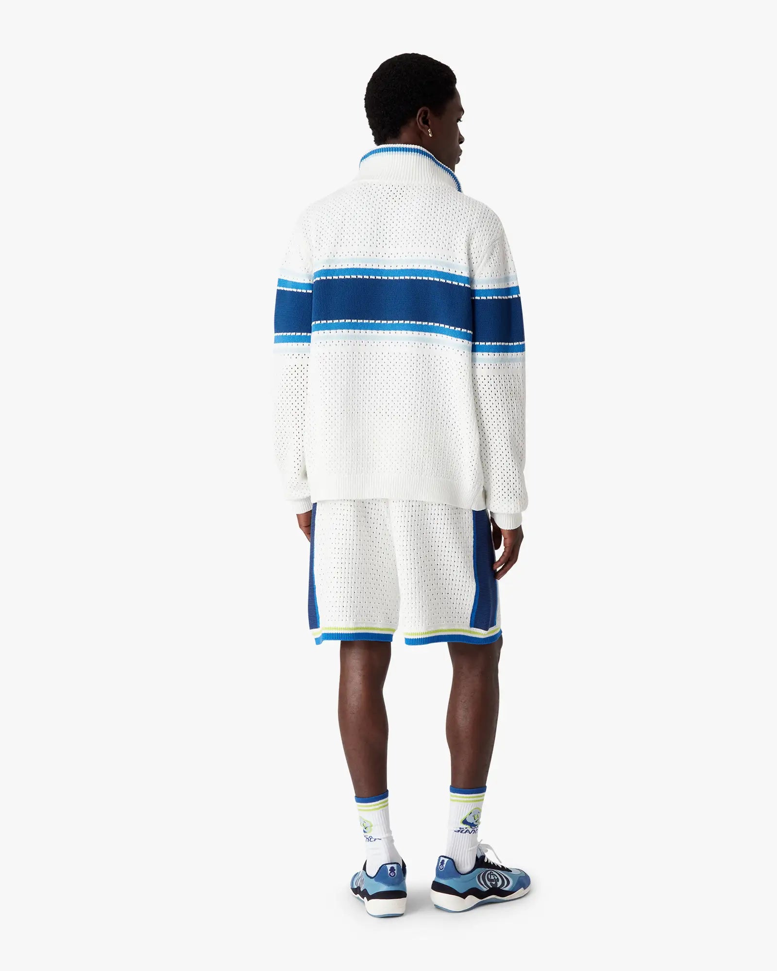 White & Blue Striped Mesh Track Jacket