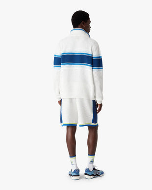 White & Blue Striped Mesh Track Jacket