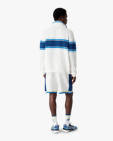 White & Blue Striped Mesh Track Jacket