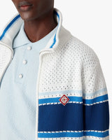 White & Blue Striped Mesh Track Jacket