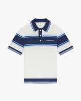 White & Blue Striped Mesh Short Sleeve Polo Shirt