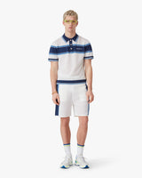 White & Blue Striped Mesh Short Sleeve Polo Shirt