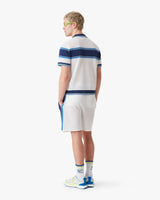 White & Blue Striped Mesh Short Sleeve Polo Shirt