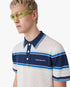 White & Blue Striped Mesh Short Sleeve Polo Shirt
