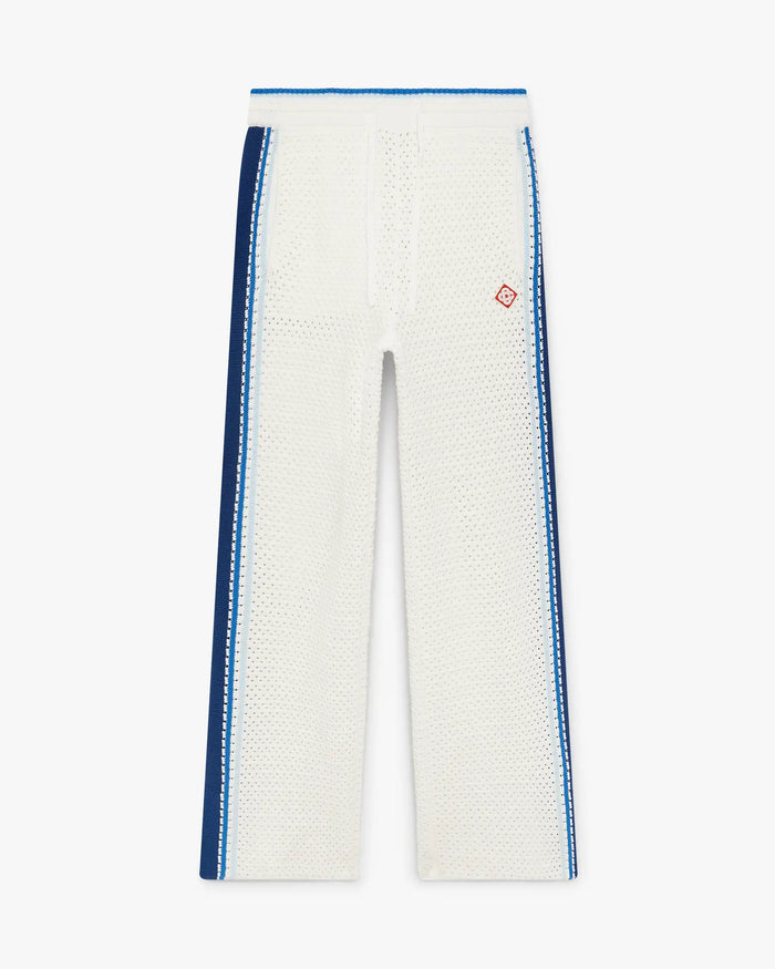 White & Blue Striped Mesh Track Pants