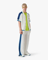 White & Blue Striped Mesh Track Pants