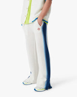 White & Blue Striped Mesh Track Pants