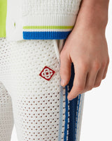 White & Blue Striped Mesh Track Pants