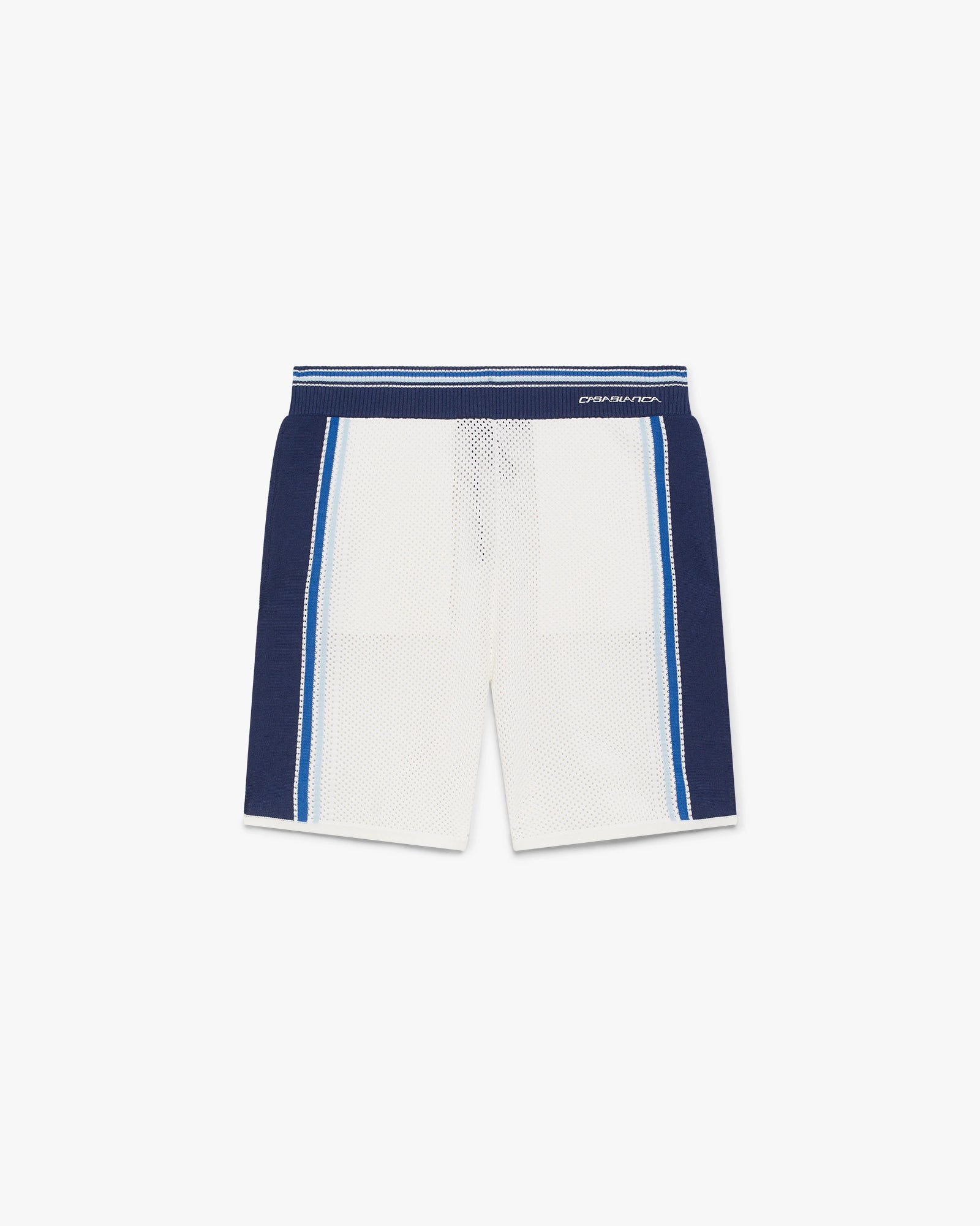 Short de survêtement en mesh à rayures blanches et bleues