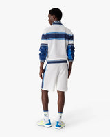 White & Blue Striped Mesh Track Shorts