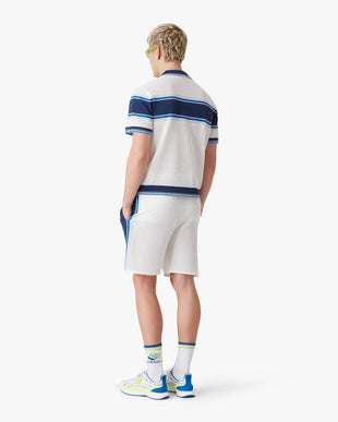 White & Blue Striped Mesh Track Shorts