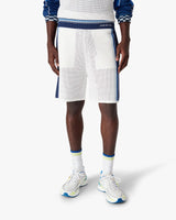 White & Blue Striped Mesh Track Shorts