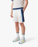 Short de survêtement en mesh à rayures blanches et bleues