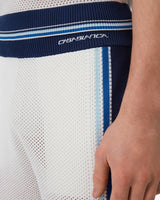 Short de survêtement en mesh à rayures blanches et bleues